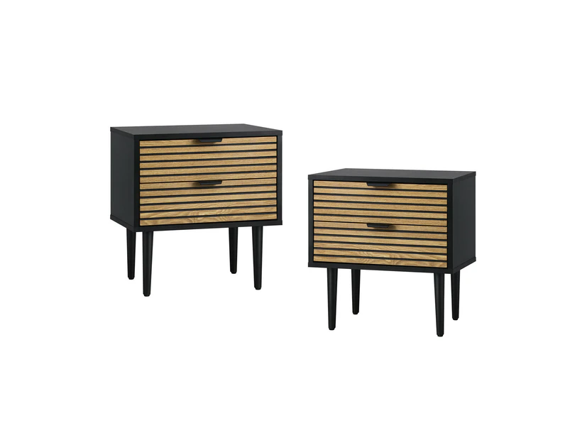 Oikiture 2PCS Bedside Table 2 Drawers Side Table Storage Unit Black