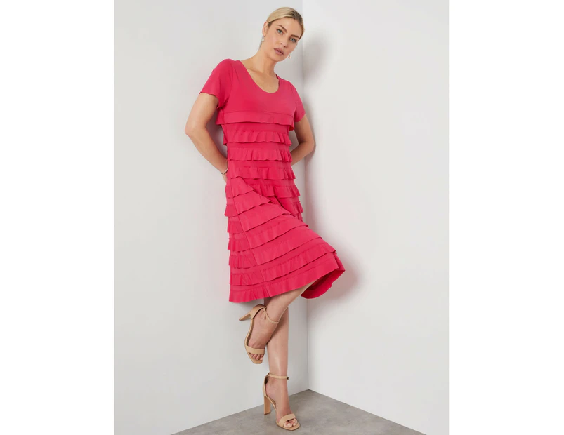 NONI B - Womens Dress -  Ruffle Knit Dress - Pink