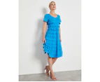 NONI B - Womens Dress -  Ruffle Knit Dress - Blue