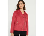 NONI B - Womens Jacket -  Suede Zip Jacket - Red