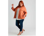 BeMe - Plus Size - Womens Jacket -  Long Sleeve Cropped Soft Utility Jacket - Orange