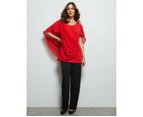 NONI B - Womens Tops - Side Wrap Appliqie Top - Red