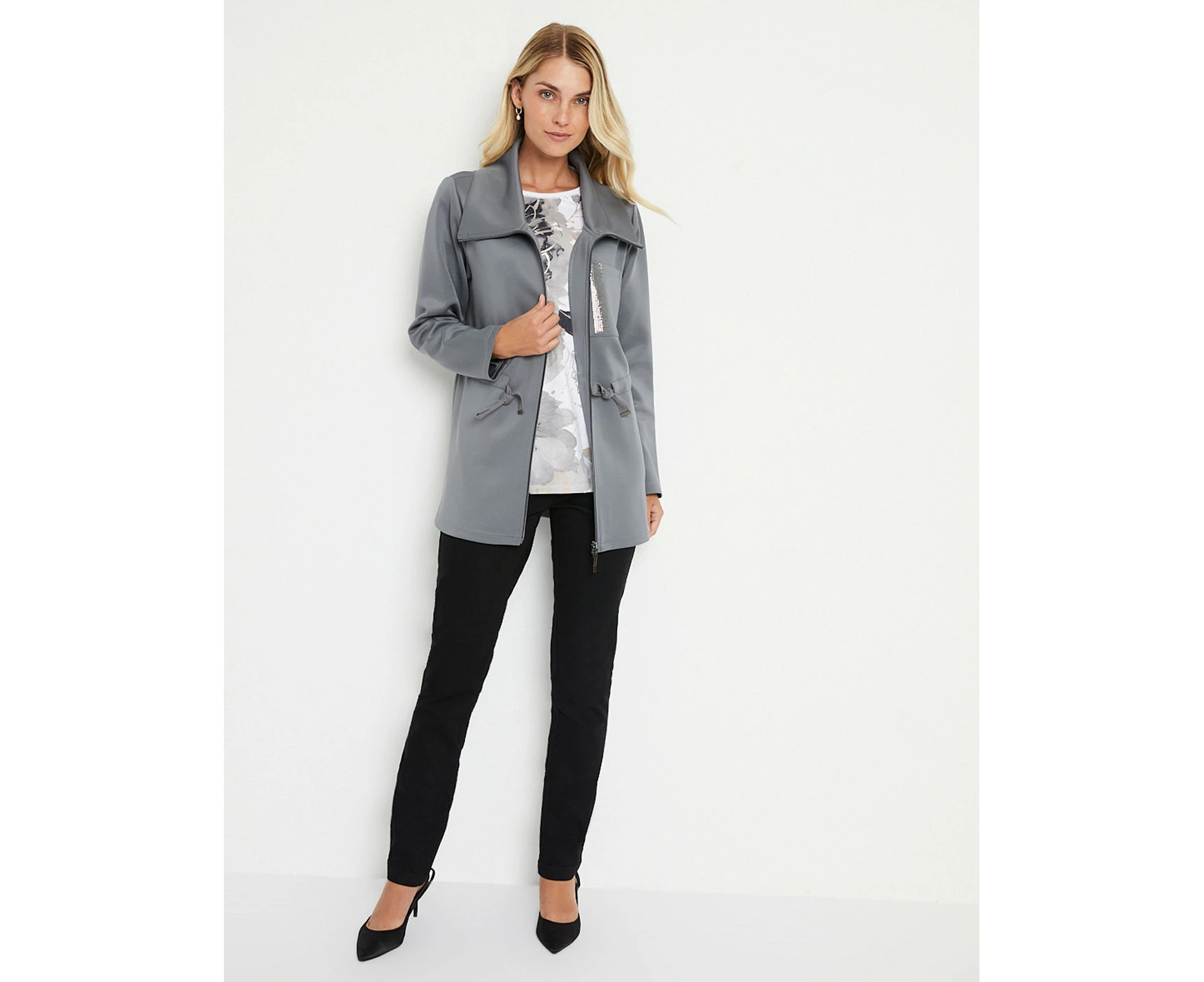 Noni B - Womens - Jacket - Winter - Grey - Knit - Long Sleeve - Solid Quiet Shade - Relaxed Fit - Length Long - Office Wear - Casual Work Clothes