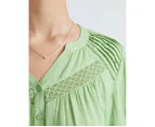 KATIES - Womens Tops -  Elbow Sleeve Pintuck Lace Shirt - Green