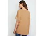 Liz Jordan - Womens Tops -  Satin Knit Back Top - Brown