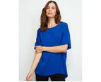 Liz Jordan - Womens Tops -  Satin Knit Back Top - Blue