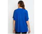 Liz Jordan - Womens Tops -  Satin Knit Back Top - Blue