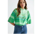 KATIES - Womens Tops -  Elbow Sleeve Ombre Bubble Top - Green