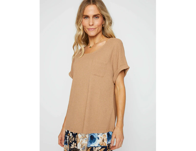 MILLERS - Womens Tops - Ext Slv Texture Top - Brown