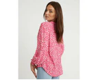 ROCKMANS - Womens Tops -  Puff Sleeve Lace Detail Tie Top - Pink Ikat