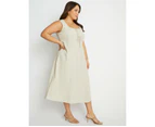 BeMe - Plus Size - Womens Dress -  Linen Lace Up Dress - Beige