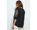 Liz Jordan - Womens Tops -  Embroidered Top - Black