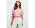 Liz Jordan - Womens Tops -  Tuck Linen Top - Pink