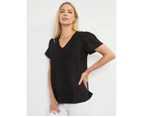 NONI B - Womens Tops -  Embroidered Pintuck Top - Black