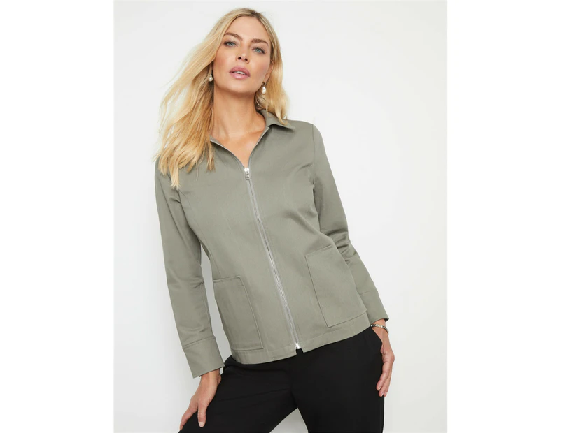 NONI B - Womens Jacket - Zip Front Cotton Jacket - Green