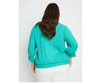 BeMe - Plus Size - Womens Tops -  Lace Detail Peasant Top - Green