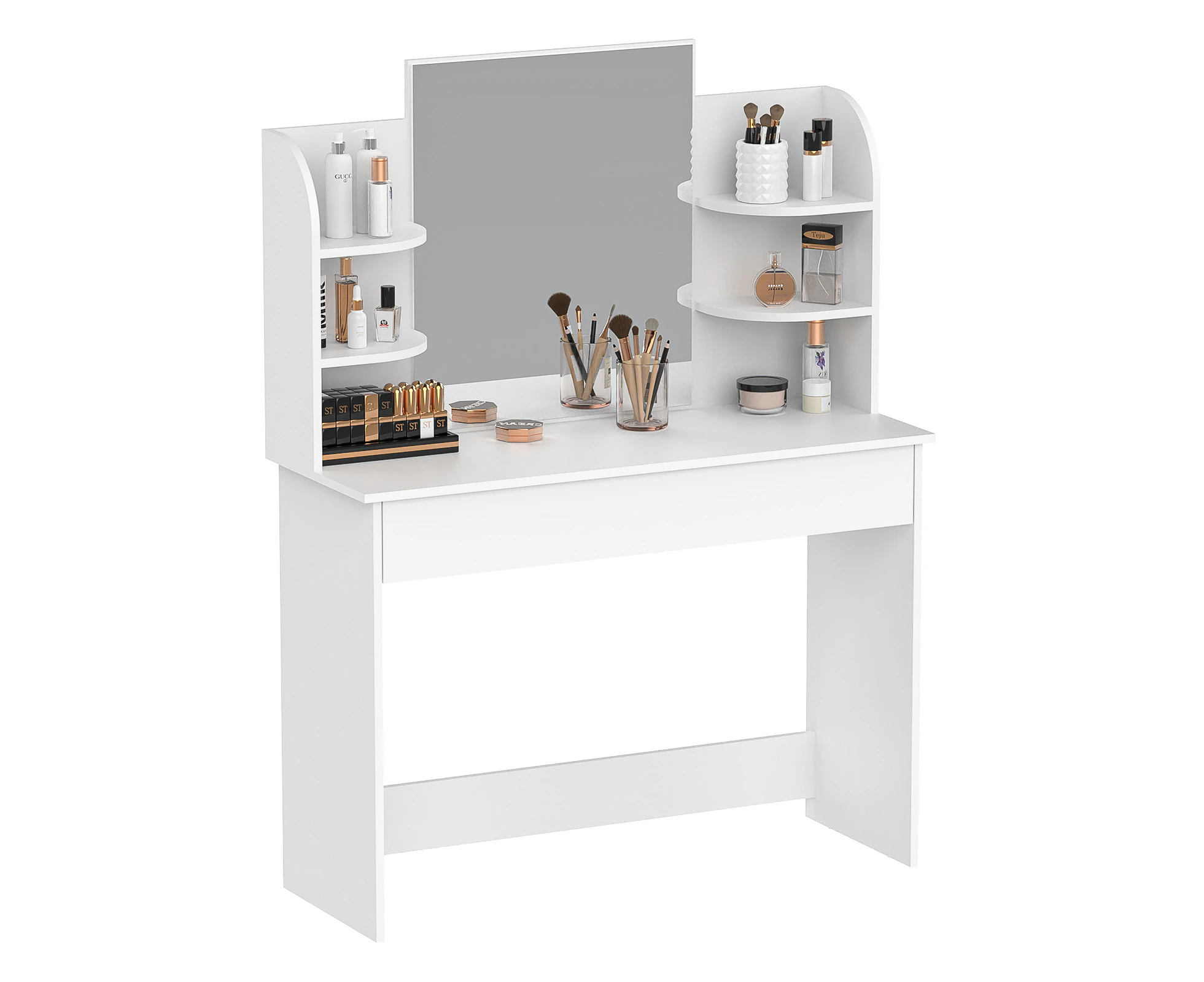 Ufurniture Dressing Table Makeup Mirror Storage Drawers Open Shelves Dresser Vanity Desk White