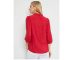 NONI B - Womens Tops -  Jacquard Check Shirt - Red