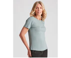 NONI B - Womens Tops -  Round Neck Embroidered Rib Top - Green