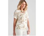 NONI B - Womens Tops -  Linen Palm Print Slub Knitwear Top - Grey