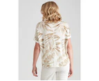 NONI B - Womens Tops -  Linen Palm Print Slub Knitwear Top - Grey