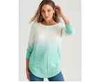 ROCKMANS - Womens Tops -  3/4 Curve Ombre Knitwear Top - Green