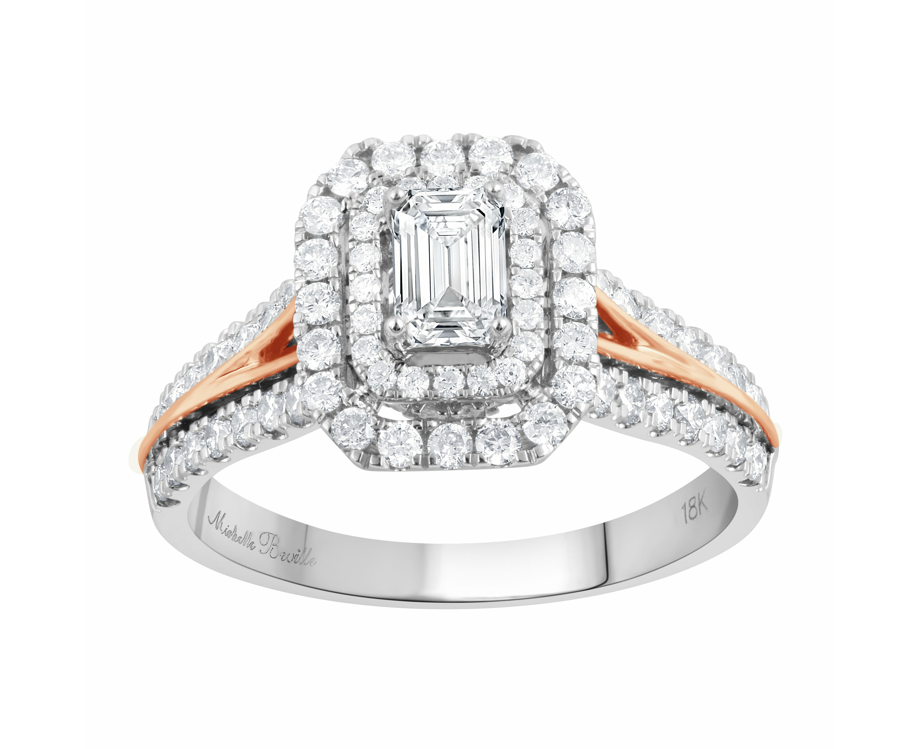 Bevilles Love by Michelle Beville Emerald Cut Double Halo Ring with 1 ...