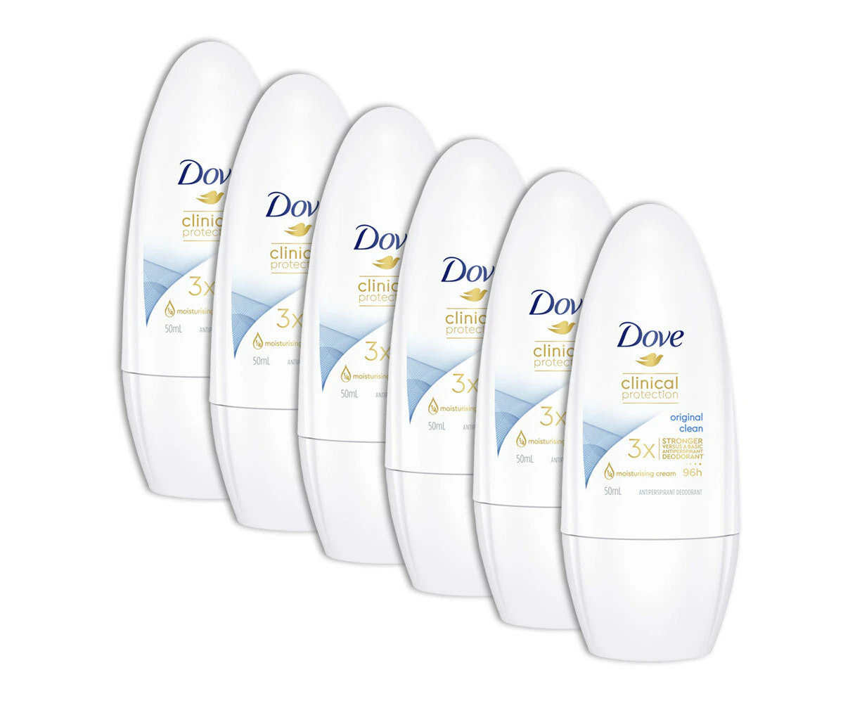 6x Dove Clinical Protect Original Clean Underarm Sweat Roll On Deodorant 50ml