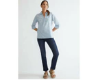 KATIES - Womens Tops -  Short Sleeve Cotton Blend Longline Shirt - Blue/White Stripe