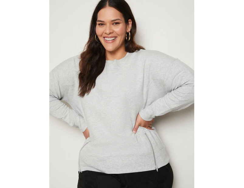 AUTOGRAPH - Plus Size - Womens Jumper -  Long Sleeve Hoodie Knit Top - Grey Marl