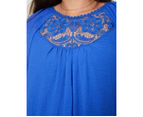 AUTOGRAPH - Plus Size - Womens Tops -  Bracelet Sleeve Lace Trim Peasant Top - Blue