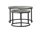 Oikiture Set of 2 Coffee Table Round Marble Nesting Side End Table Grey & Black