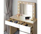 Oikiture Dressing Table Stool Set Makeup Desk Mirror Storage Drawer 12 LED Bulbs - White