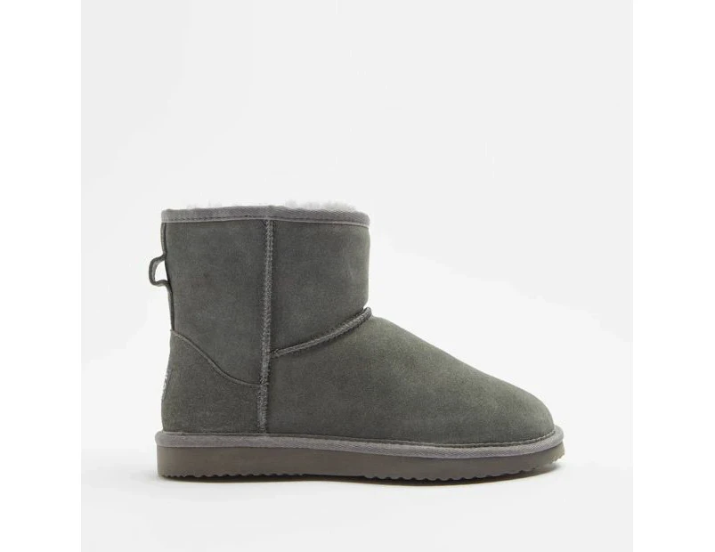 Womens Sheepskin and Leather Slipper Boot - Grey