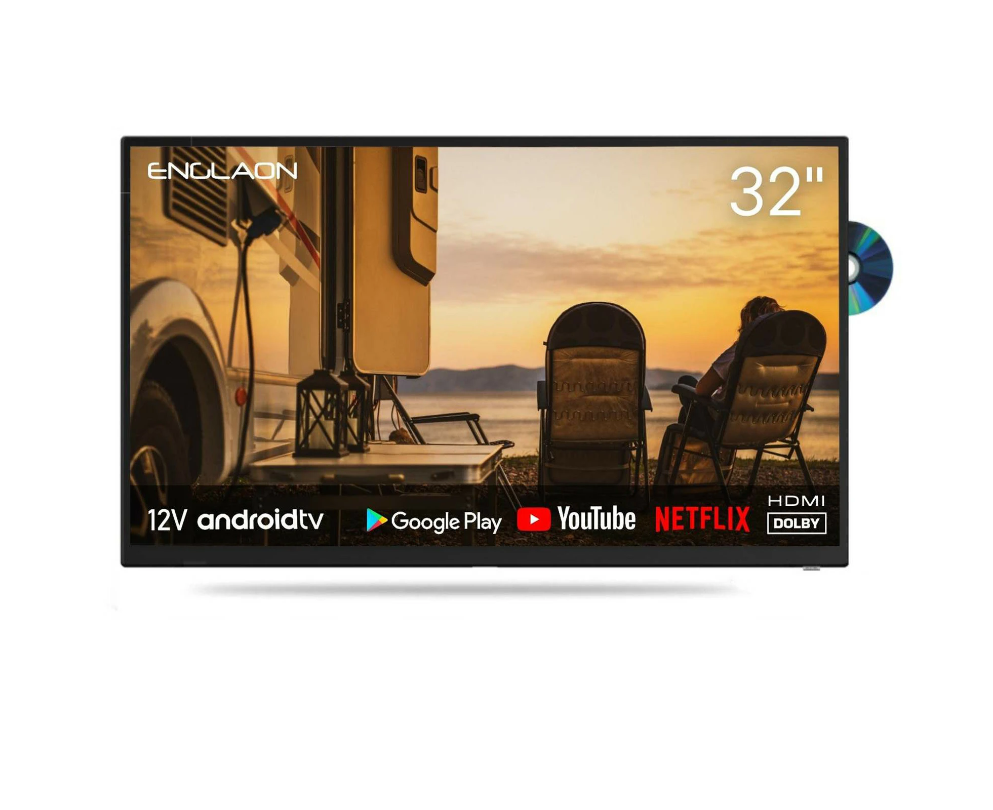 ENGLAON 32' Full HD Smart 12V Google TV with Built-in DVD player & Chromecast