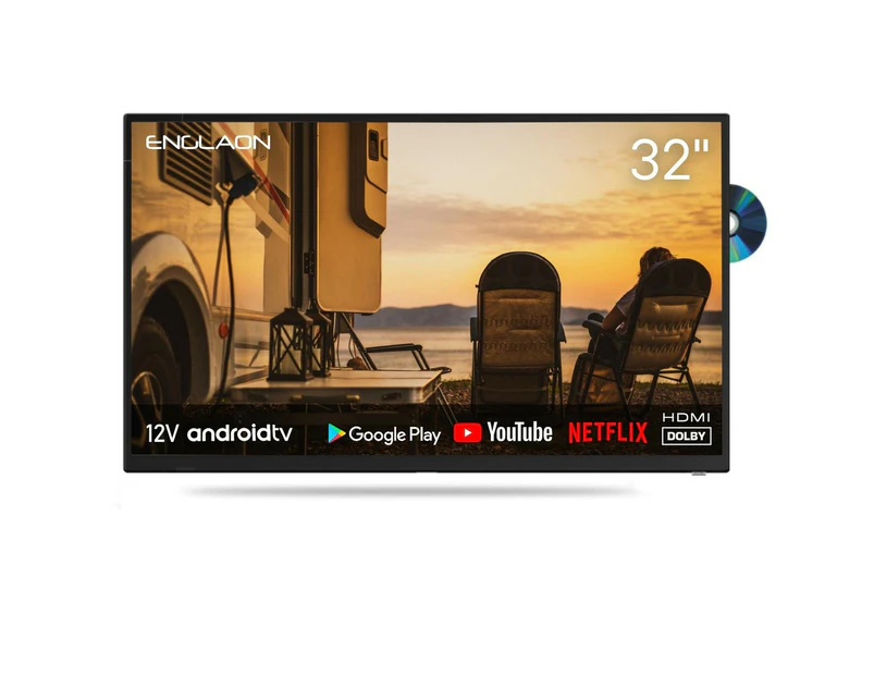 ENGLAON 32' Full HD Android Smart 12V TV with Built-in DVD player & Chromecast