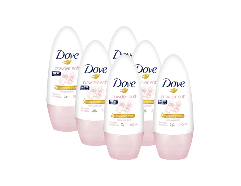 6 x Dove Powder Soft Deodorant Roll On 50mL