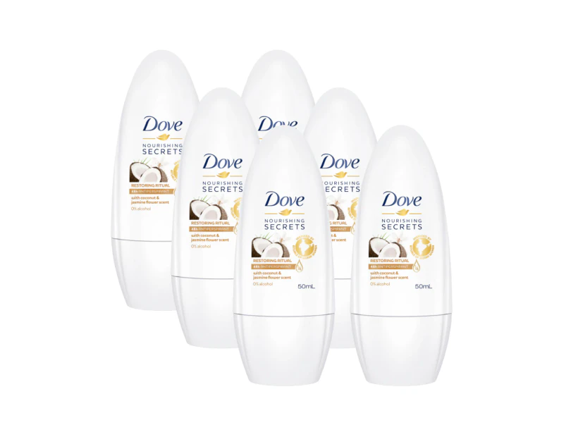 6 x Dove Nourishing Secrets Deodorant Roll On Coconut & Jasmine Flower 50mL