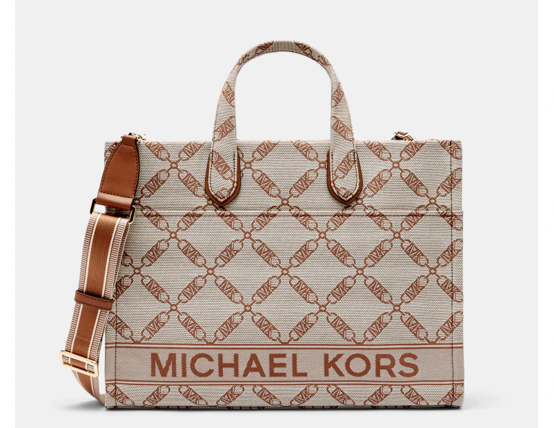 Michael Kors Gigi Large Empire Logo Grab Tote Bag - Natural/Luggage