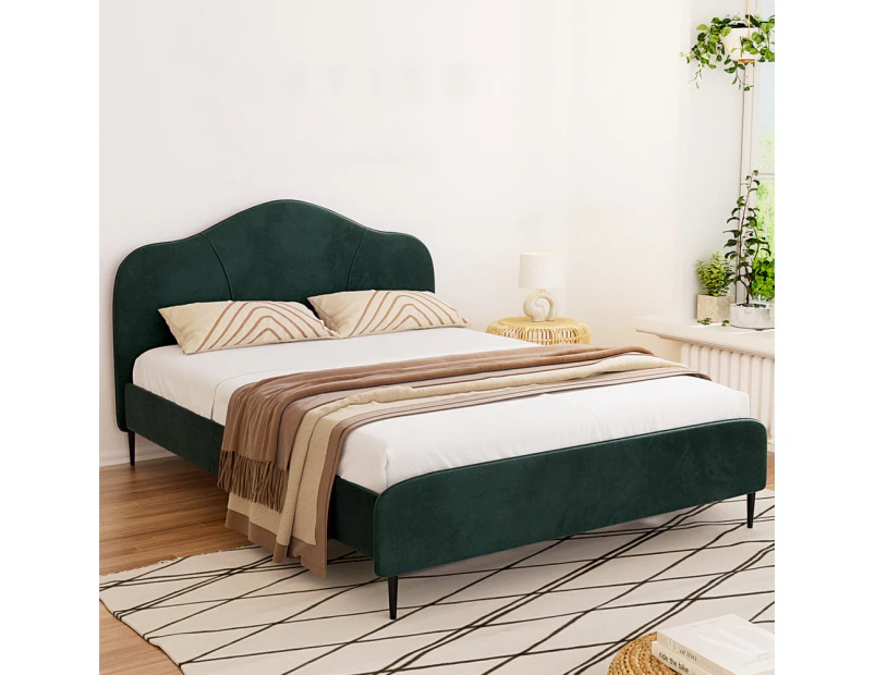 Artiss Bed Frame Queen Size Velvet Dark Green OLAN