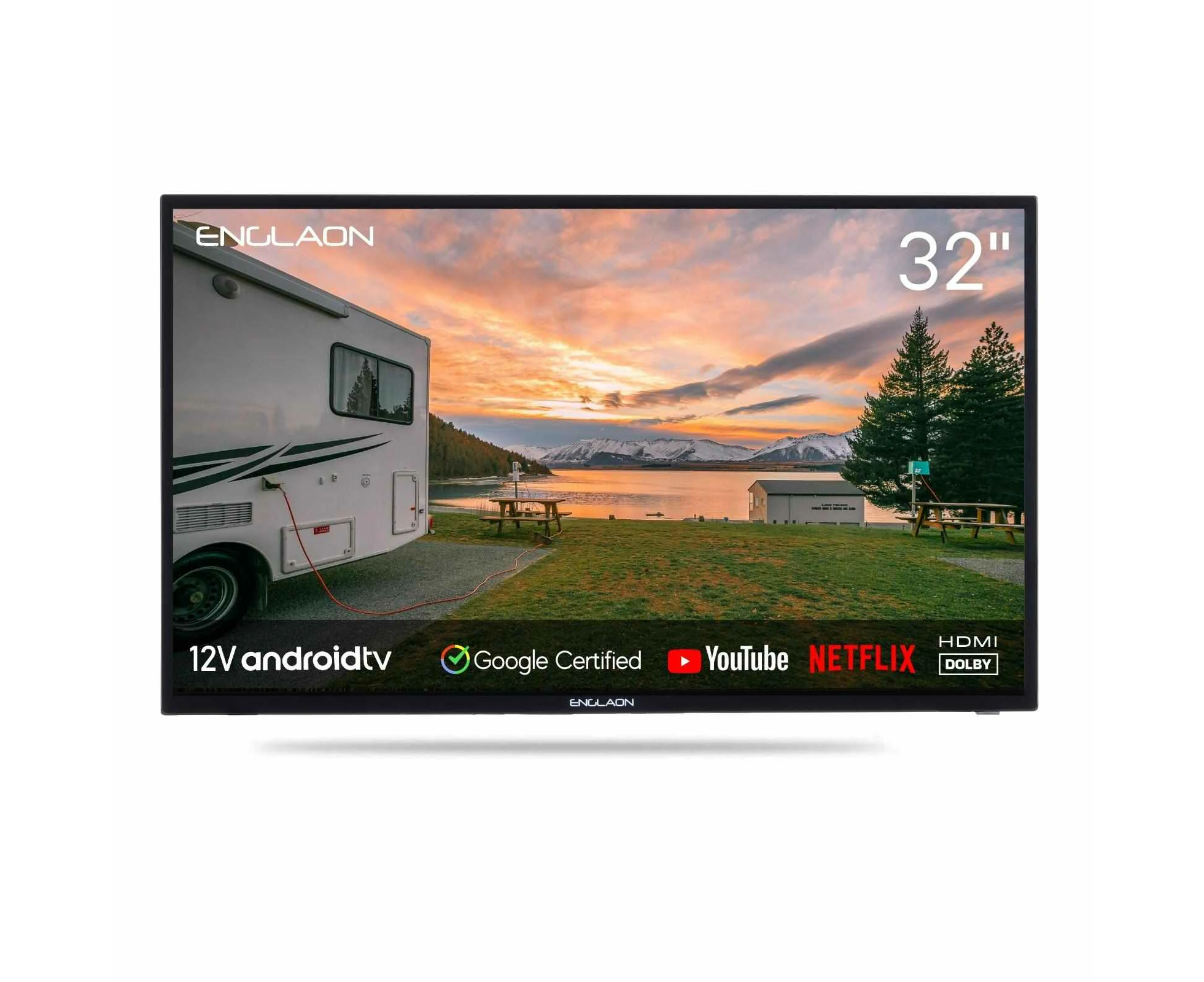 ENGLAON 32'' HD Smart 12V TV With Built-in Chromecast and Bluetooth Android 11