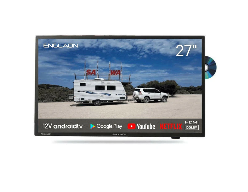 ENGLAON 27' Full HD Android Smart 12V TV with Built-in DVD player & Chromecast