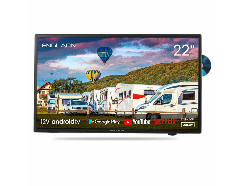 ENGLAON 22'' Full HD Smart 12V TV With Built-in DVD Player & Chromecast & Bluetooth Android 11