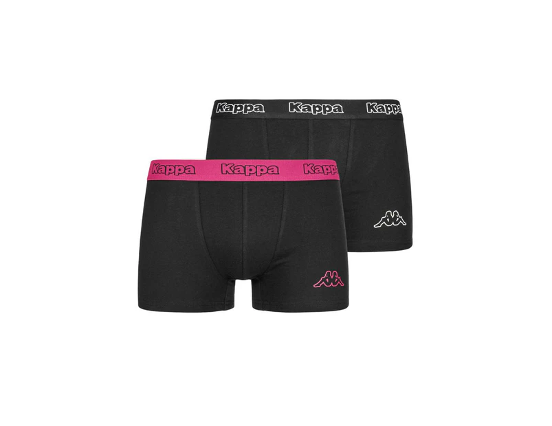 10 x Kappa Mens Boxer Shorts Comfy Trunks Black/Fuchsia Cotton/Elastane - Black/Fuchsia