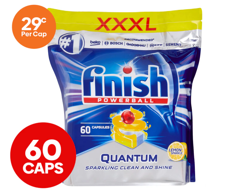 Finish Quantum Powerball Super Charged Dishwashing Caps Lemon Sparkle 60pk