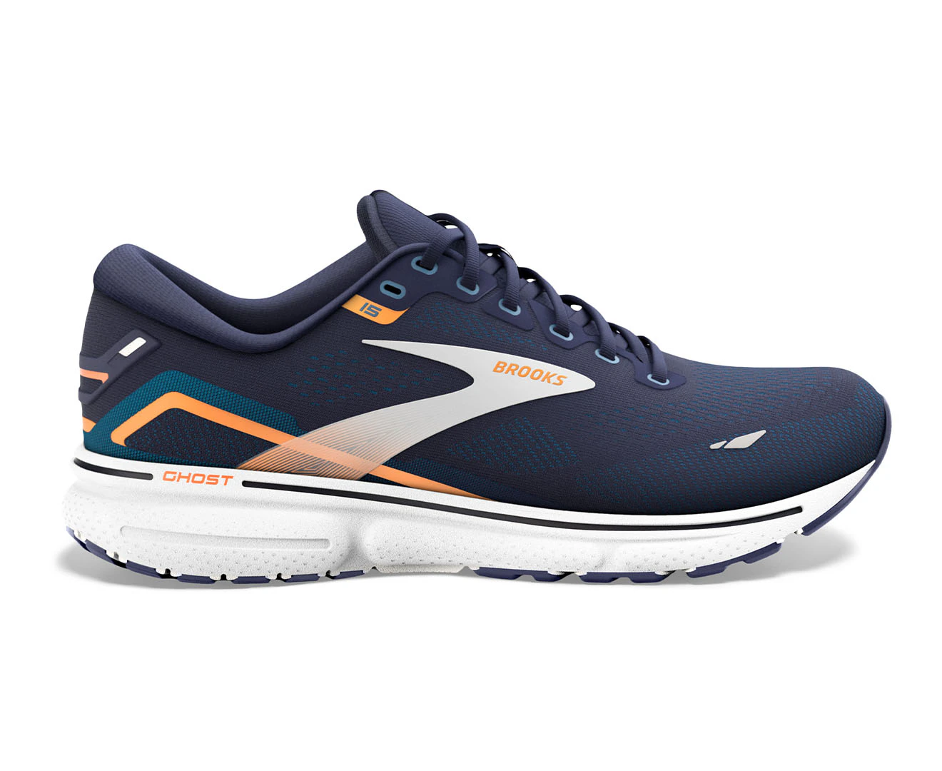 Brooks Men's Ghost 15 Wide Fit Running Shoes - Peacoat/Blue/Orange Pop