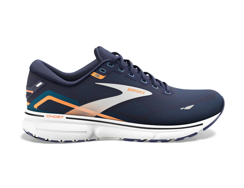 Brooks Men's Ghost 15 Wide Fit Running Shoes - Peacoat/Blue/Orange Pop