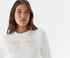 Tommy Hilfiger Women's Regular Fleece Gold Script Sweatshirt - Milky Way