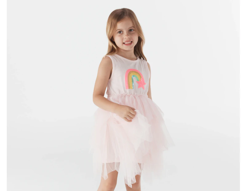 Gem Look Girls' Sequin Rainbow Layered Tutu Dress - Soft Pink