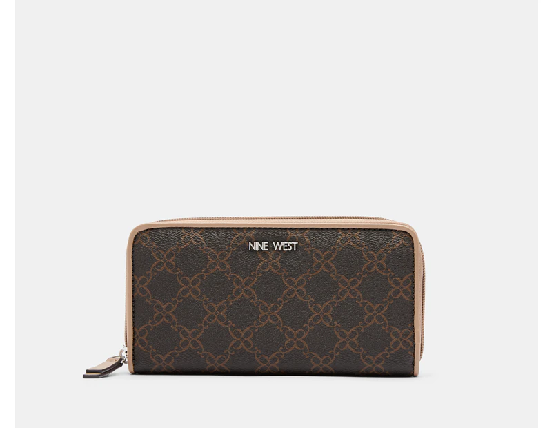 Nine West Zuri Zip Around Wallet - Brown Logo/Latte